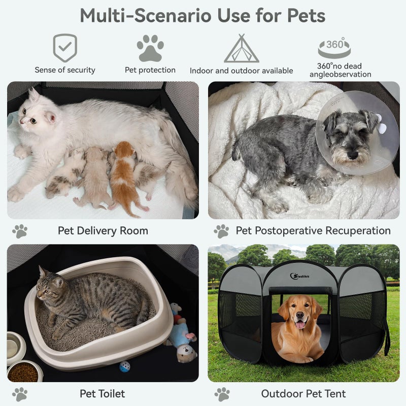 Siedihit Dark Grey Puppy Playpen for Large Dog Cat, Dogs Tent Crates Cage Indoor/Outdoor, Portable Pop Up Dog Kennel with Carrying Bag for Rabbits, (Dark Grey, Large) - Image 4
