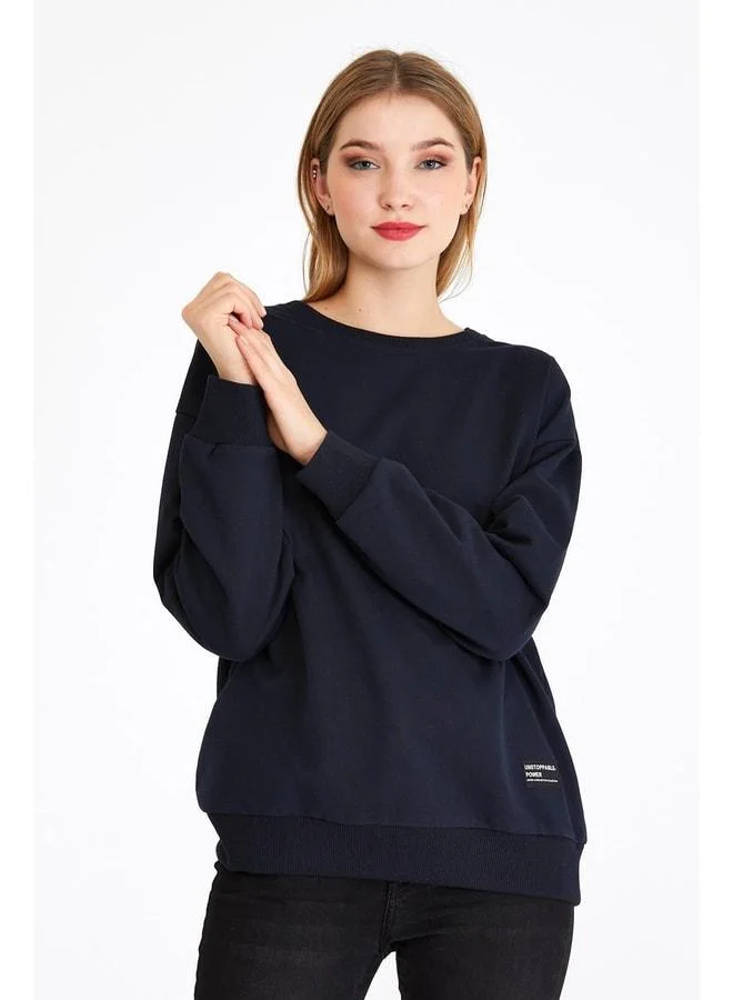 Mmetalic  Women's Navy Blue Basic Crew Neck Sweatshirt for Women | Best Price UAE