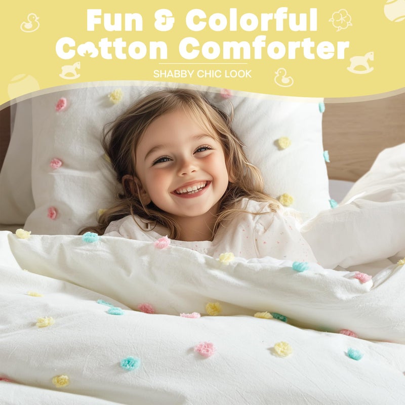 Intelligent Design Callie Girls Twin/Twin XL Comforter Set, Ivory 4-Piece Kids Bedding, 100% Cotton Tufted Pom Pom Tufted Jacquard, All Season Down Alternative, Cozy Shabby Chic Bedroom DÃ©cor - Image 2