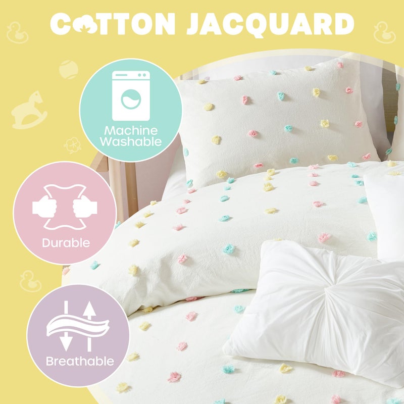 Intelligent Design Callie Girls Twin/Twin XL Comforter Set, Ivory 4-Piece Kids Bedding, 100% Cotton Tufted Pom Pom Tufted Jacquard, All Season Down Alternative, Cozy Shabby Chic Bedroom DÃ©cor - Image 3