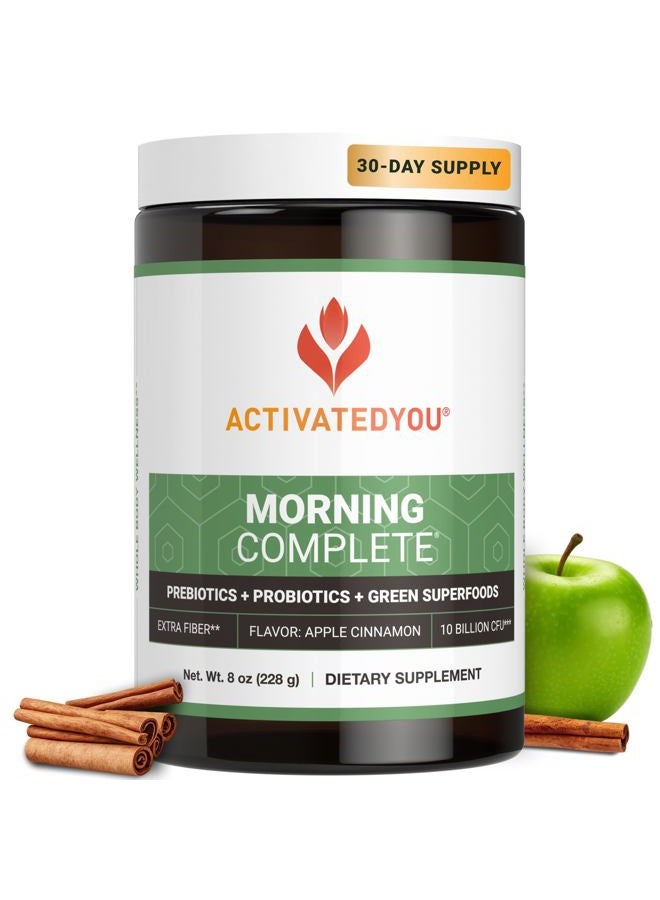 ACTIVATEDYOU Morning Complete Daily Wellness Greens Superfood Drink Mix for Gut Health w/Prebiotics, Probiotics, Antioxidants, Green Superfoods, 10 Billion CFUs, 30 Servings (Apple Cinnamon) - Image 1