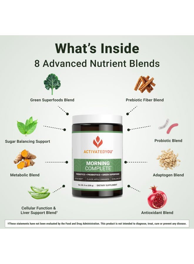 ACTIVATEDYOU Morning Complete Daily Wellness Greens Superfood Drink Mix for Gut Health w/Prebiotics, Probiotics, Antioxidants, Green Superfoods, 10 Billion CFUs, 30 Servings (Apple Cinnamon) - Image 5