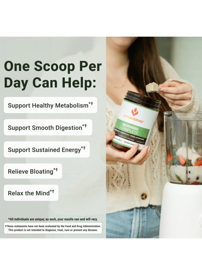 ACTIVATEDYOU Morning Complete Daily Wellness Greens Superfood Drink Mix for Gut Health w/Prebiotics, Probiotics, Antioxidants, Green Superfoods, 10 Billion CFUs, 30 Servings (Apple Cinnamon) - Image 3