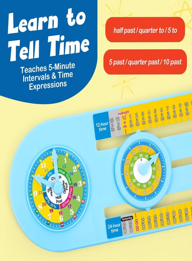 Broytain Teaching Clock with Dual Dials - 12/24 Hour Analog Clock for Kids Age 5-12, Math Manipulatives for Grade 1-2, Telling Time & Elapsed Time Learning Toy, Classroom & Homeschool Supplies - Image 3