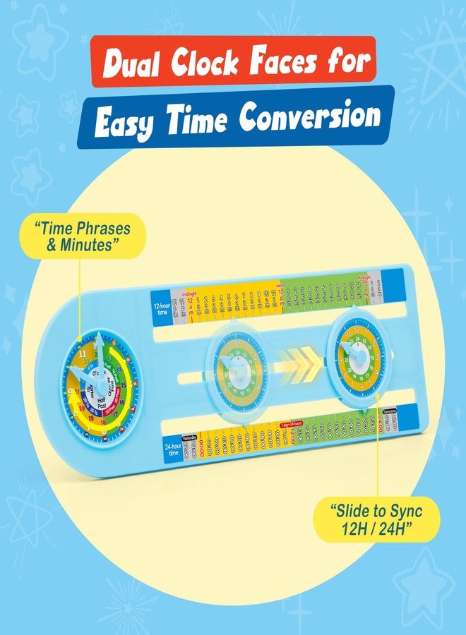 Broytain Teaching Clock with Dual Dials - 12/24 Hour Analog Clock for Kids Age 5-12, Math Manipulatives for Grade 1-2, Telling Time & Elapsed Time Learning Toy, Classroom & Homeschool Supplies - Image 2