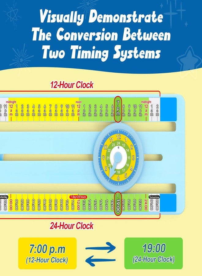 Broytain Teaching Clock with Dual Dials - 12/24 Hour Analog Clock for Kids Age 5-12, Math Manipulatives for Grade 1-2, Telling Time & Elapsed Time Learning Toy, Classroom & Homeschool Supplies - Image 4