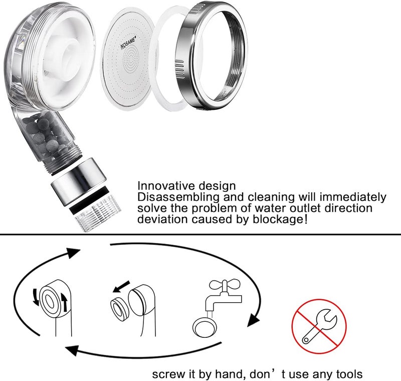 NOSAME ® Shower Head with Hose, Filter Filtration High Pressure Water Saving 3 Mode Function Spray Handheld Showerheads for Dry Skin & Hair - Image 4