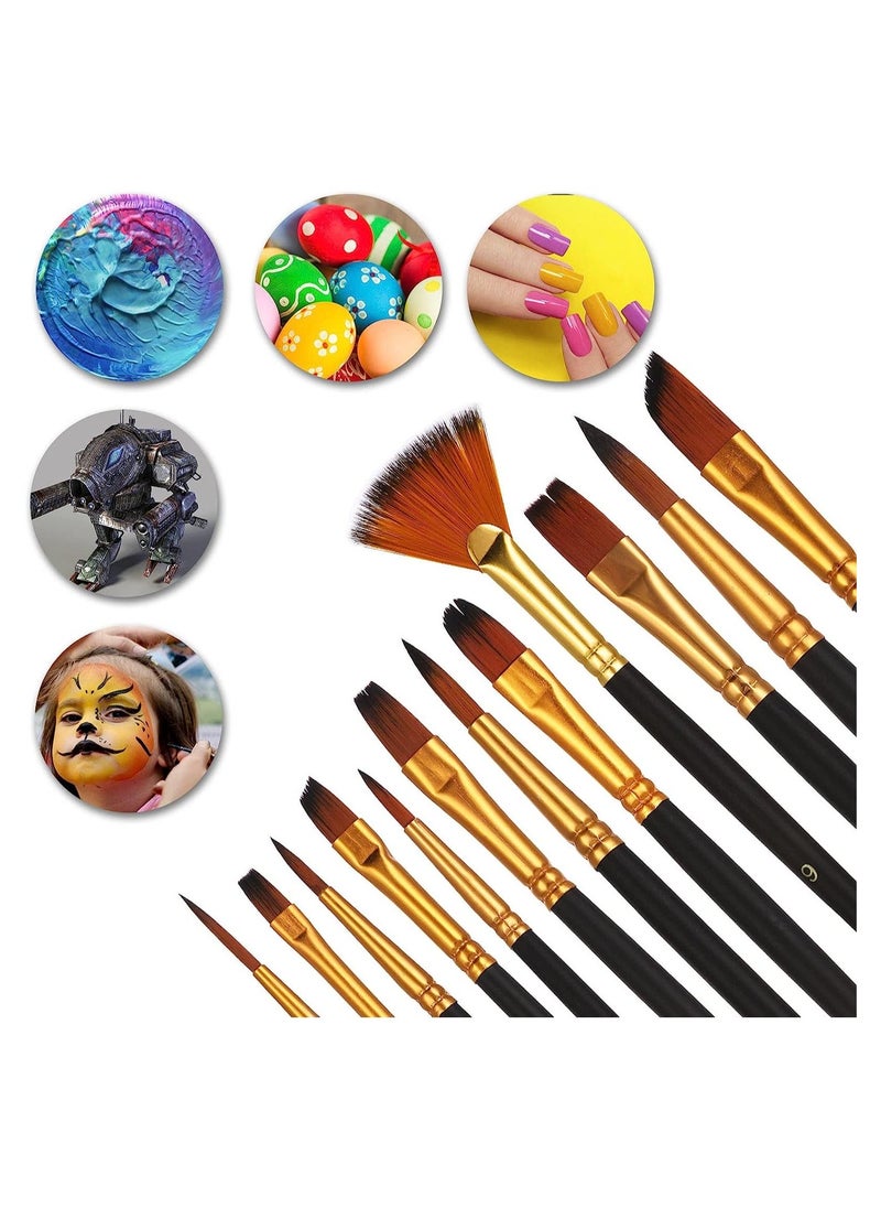 Paint Brush Set 12 Pcs Nylon Oil Painting Brush Students' Watercolor Painting Pen Line Drawing Brush Wooden Handle Flat Paint Brushes for Kids Adults Drawing Arts Crafts Supplies - Image 3