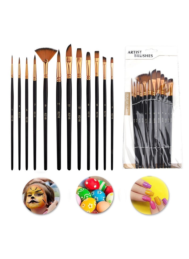 Paint Brush Set 12 Pcs Nylon Oil Painting Brush Students' Watercolor Painting Pen Line Drawing Brush Wooden Handle Flat Paint Brushes for Kids Adults Drawing Arts Crafts Supplies - Image 1