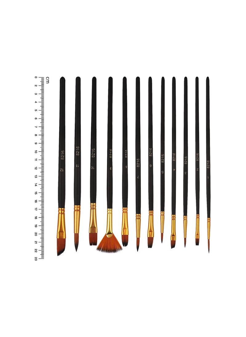 Paint Brush Set 12 Pcs Nylon Oil Painting Brush Students' Watercolor Painting Pen Line Drawing Brush Wooden Handle Flat Paint Brushes for Kids Adults Drawing Arts Crafts Supplies - Image 2