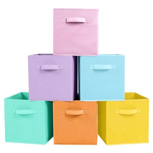 PowerKing Collapsible Storage Cubes with Handles, Fabric Foldable Bins for Closet Shelves, Durable Organization Storage Bins, 10.5'' x 11'' x 10.5'' (6 Colors Mix, 6Pack) - Image 1
