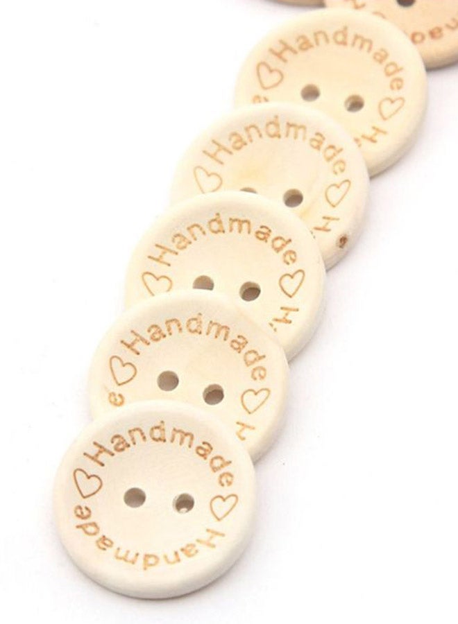 NIBEMINENT 100-Piece Round Handmade Natural wooden Buttons Beige - Image 3