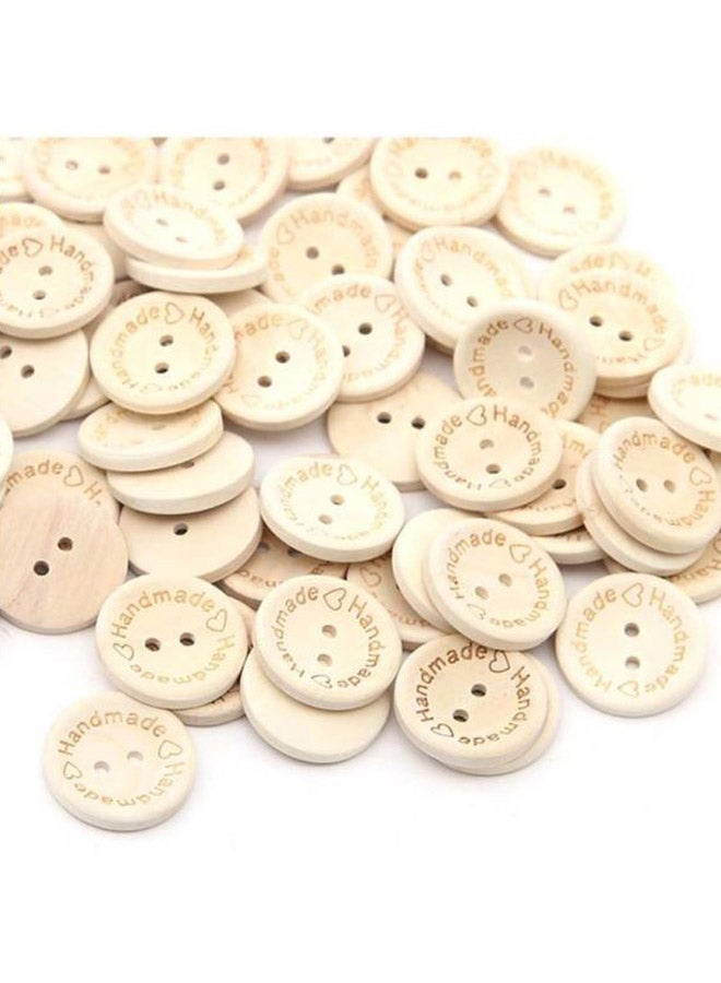 NIBEMINENT 100-Piece Round Handmade Natural wooden Buttons Beige - Image 2