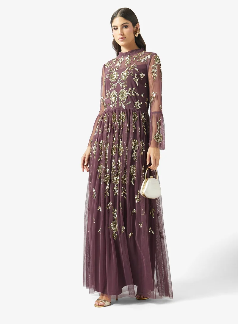 Embellished Bell Sleeve Maxi Dress