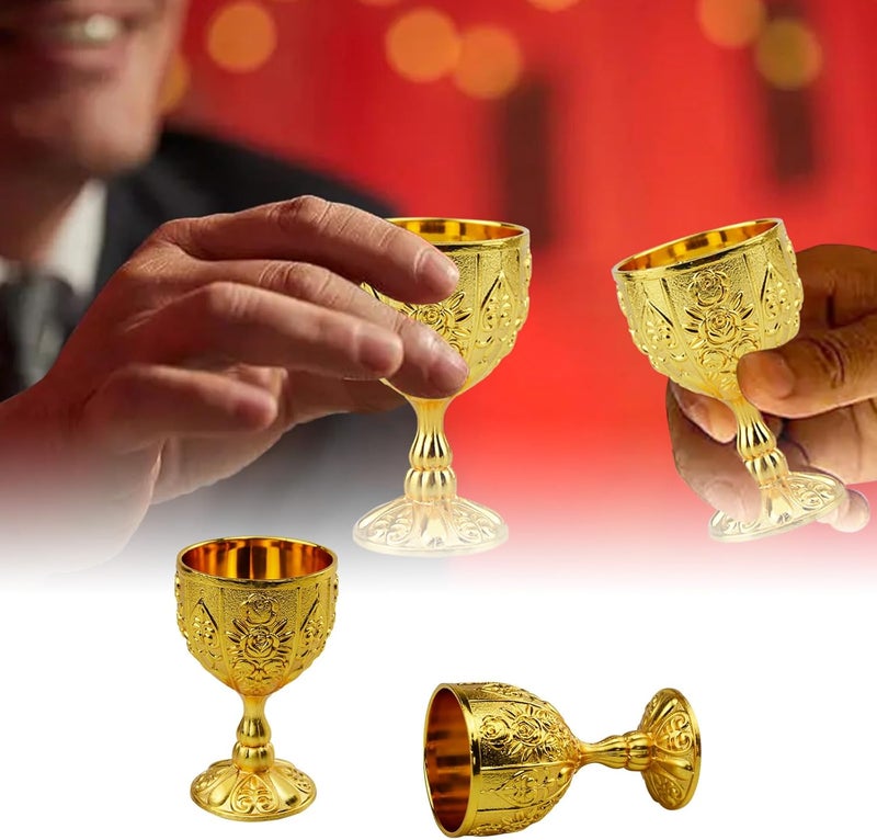 Flylin كأس جاليس 2 قطعة، 30 مل كأس جاليس معدني صغير مزخرف، كوب نبيذ زينة عتيقة للمنزل والمطبخ وحفلات الزفاف (ذهبي) - Image 2