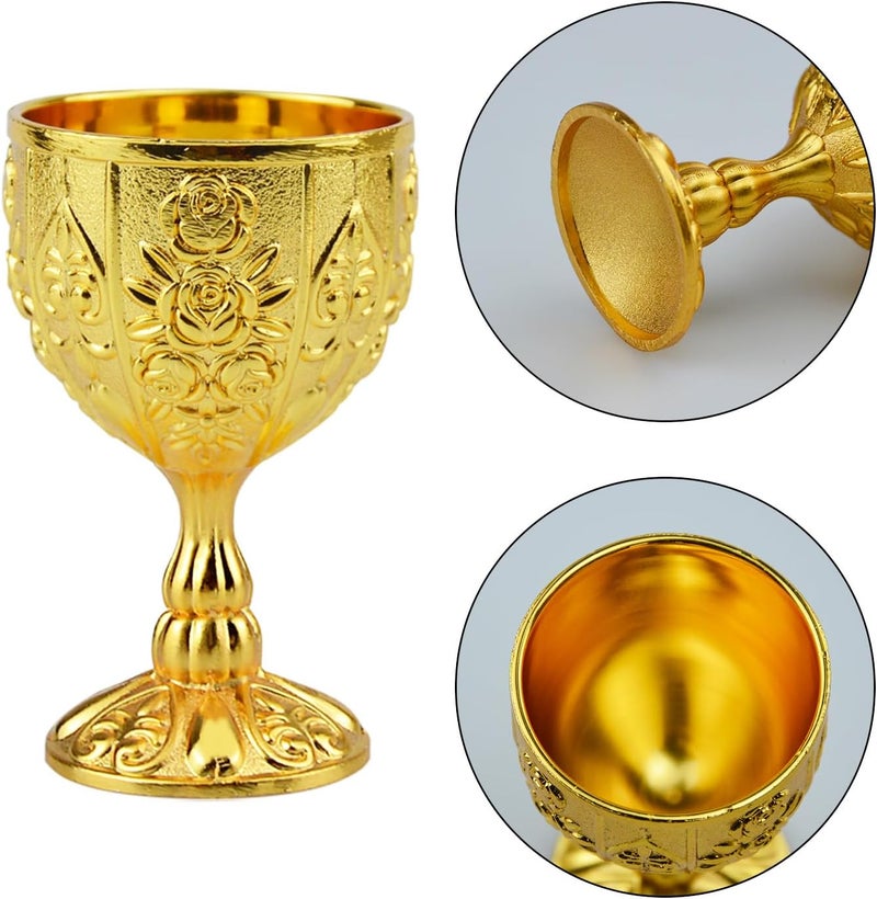 Flylin كأس جاليس 2 قطعة، 30 مل كأس جاليس معدني صغير مزخرف، كوب نبيذ زينة عتيقة للمنزل والمطبخ وحفلات الزفاف (ذهبي) - Image 4