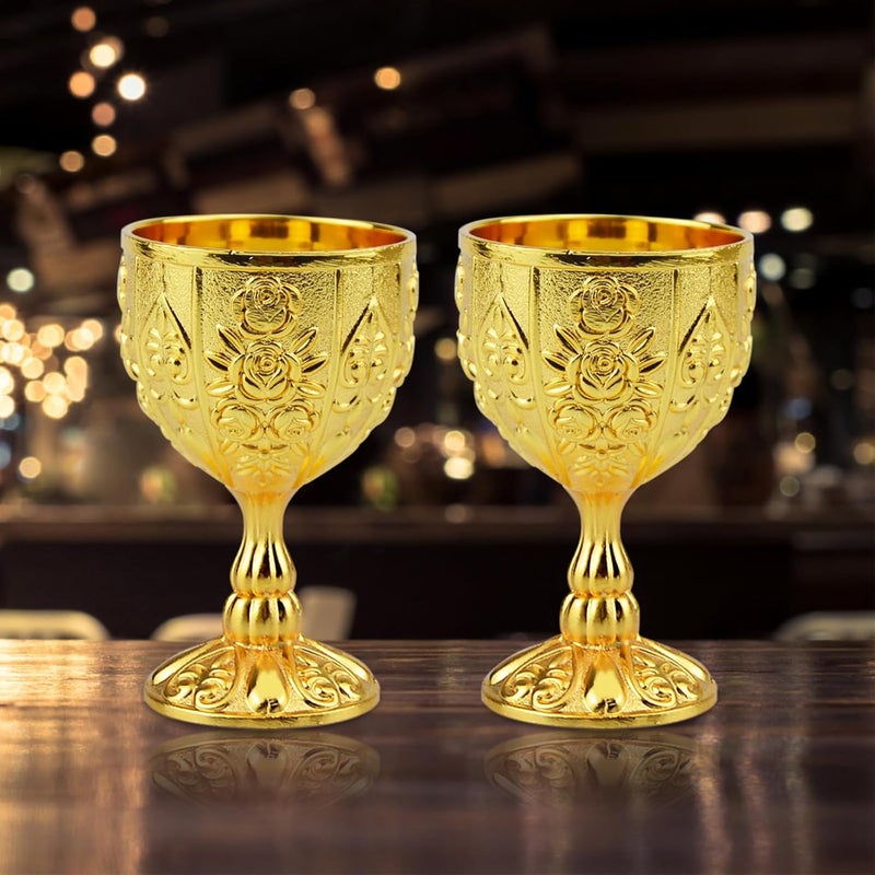 Flylin كأس جاليس 2 قطعة، 30 مل كأس جاليس معدني صغير مزخرف، كوب نبيذ زينة عتيقة للمنزل والمطبخ وحفلات الزفاف (ذهبي) - Image 5