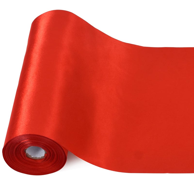 TONIFUL 8 Inch x 22yd Extra Wide Large Red Satin Ribbon Solid Fabric Ribbons for Door Tree Home Outside Bows Decor Cutting Ceremony Kit Grand Opening Chair Sashes Sewing Crafts Wedding Car Decoration