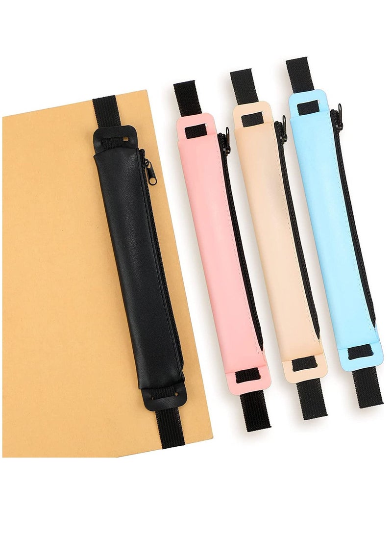 Y&D Colorful Pen Holder for Notebook Pencil Pouch with Elastic Band Planner Case Pink Blue Black Khaki PU Leather Journal Markers Eraser(4 Pcs) - Image 1
