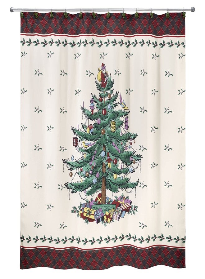Spode - Fabric Shower Curtain, Holiday Bathroom Decor Christmas Tree Tartan Collection, 72" - Image 1