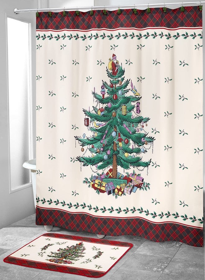 Spode - Fabric Shower Curtain, Holiday Bathroom Decor Christmas Tree Tartan Collection, 72" - Image 2
