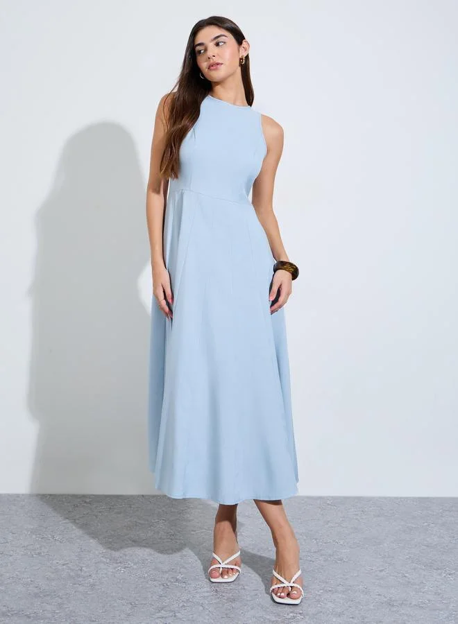 ستايلي Light Blue Sleeveless A-Line Midi Dress