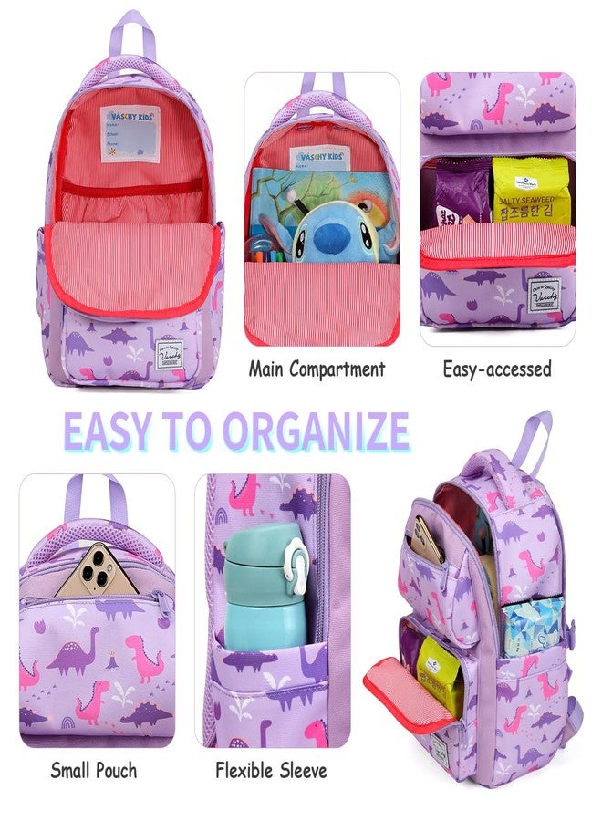 فاشي حقيبة ظهر للأطفال الصغار من فاشي للبنات، حقيبة ظهر صغيرة لطيفة للأطفال في رياض الأطفال والحضانة، سعة 7 لتر، حقيبة كتب للمدرسة والسفر، مزينة برسومات ديناصورات أرجوانية - Image 4
