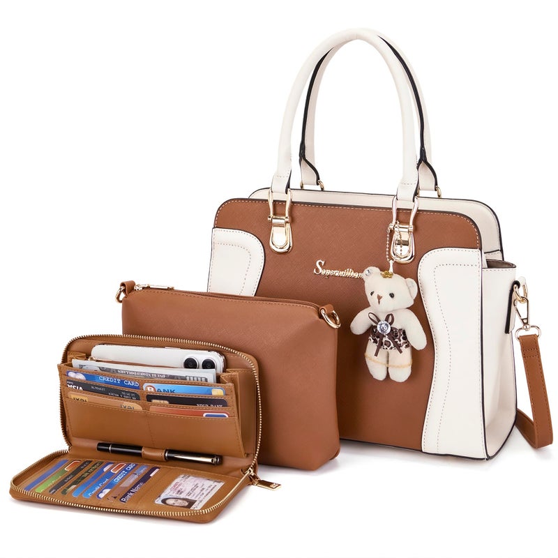 Soperwillton Purses for Women Crossbody Shoulder Handbags Top Handle Satchel Tote Bag Wallet Set 3pcs - Image 1