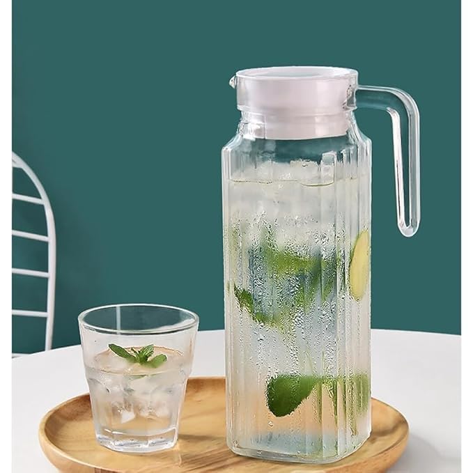 ZROY ENTERPRISE ZROY Elegant Glass Jug with Lid, 1.1L, Multipurpose Jug, Easy Pour Spout & Strong Handle, Transparent Beverage Carafe for Home, Office, Pitcher for Serve Water, Juice, Beverage (Lining - 1.1L) - Image 5