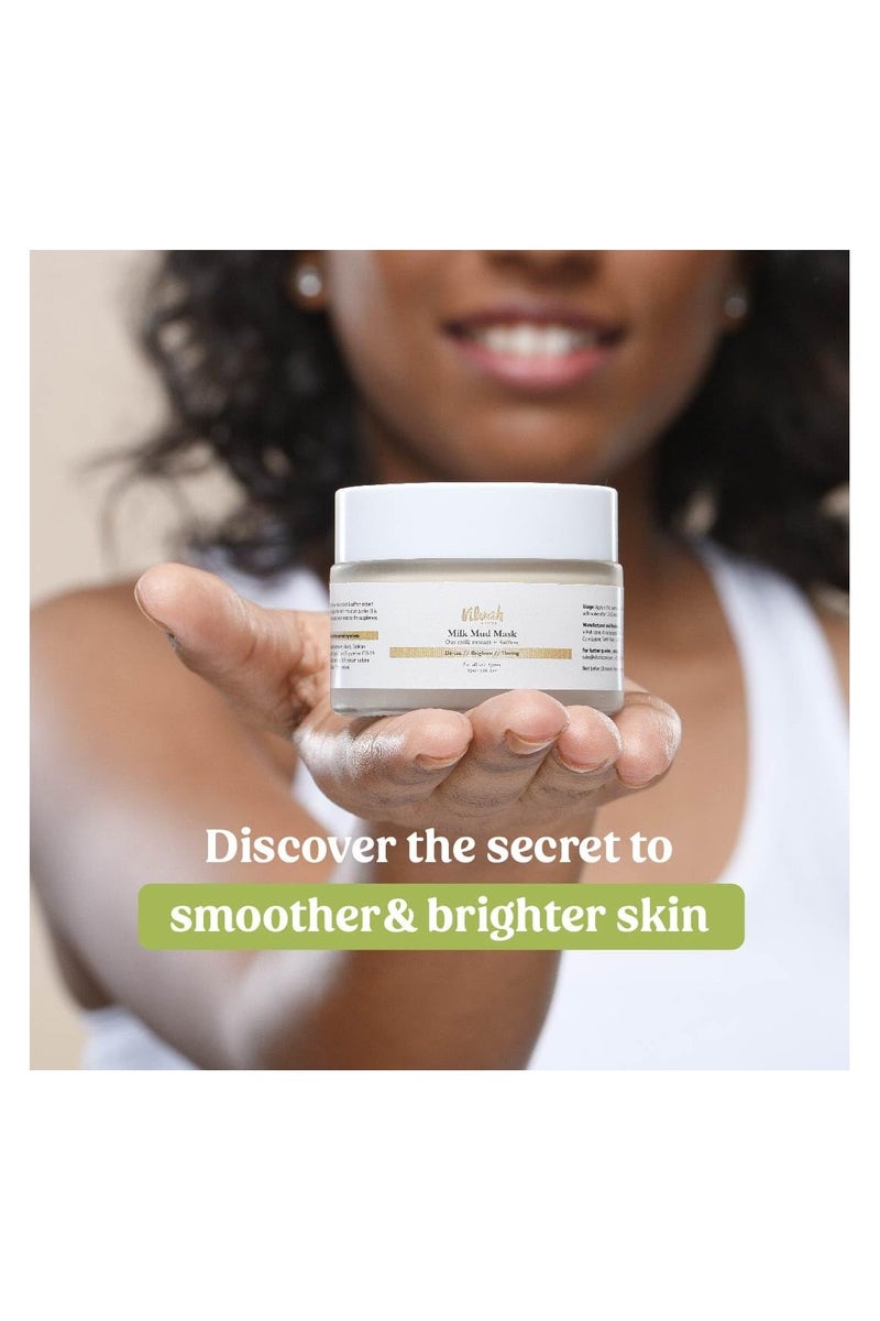 vilvah STORE Milk Mud Mask, De-Tan Pack, With Oat Milk, Saffron Extract and Kaolin Clay, Brightening and Tan Removal Cream, Sulphate Free, For All Skin Types, For Men & Women, 50ml - Image 2