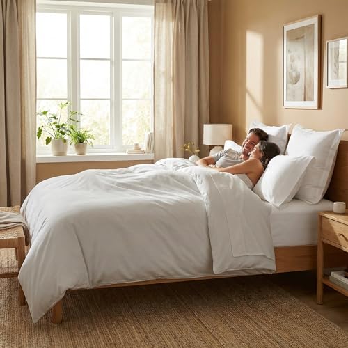 Peru Pima 285 Thread Count Percale Queen Sheet Set - 100% Peruvian Pima Cotton, 4 Piece (Flat, Fitted, 2 Pillowcases) - Cooling, Crisp, Deep Pocket, Hotel Quality Bedding - White - Image 2