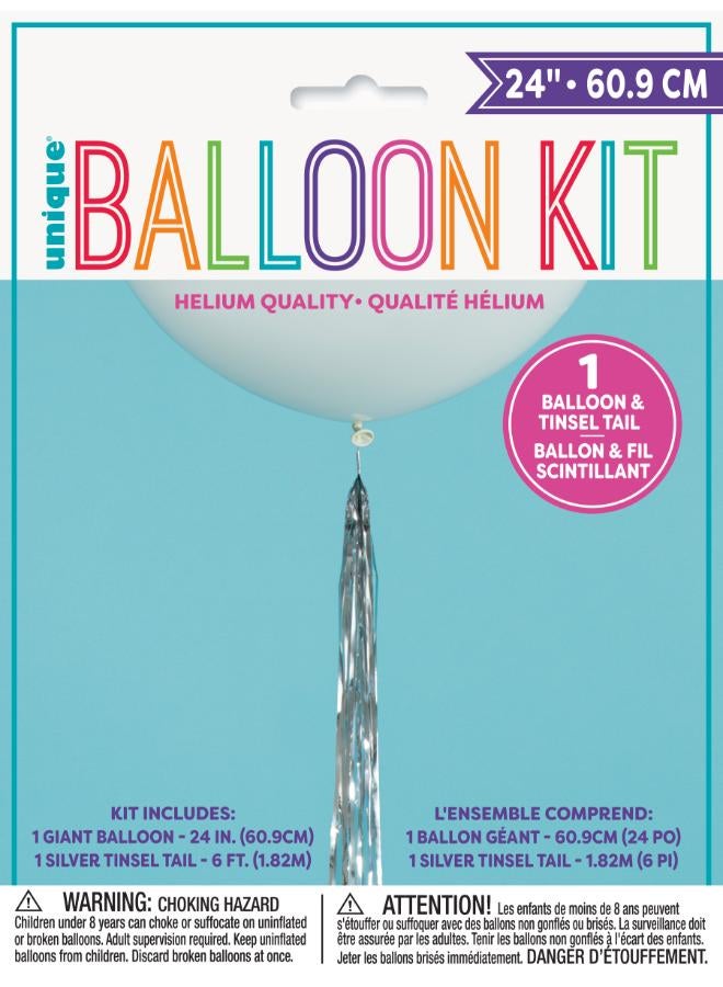 Unique بالون أبيض مع ذيل فضي - Image 2