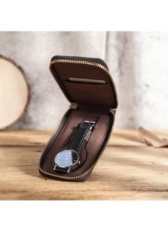 EVEREEN Watch Case Holder Crazy Horse Leather Case 1 Pcs Watch Bag Zipper Travel Storage  - Image 2