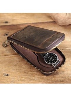 EVEREEN Watch Case Holder Crazy Horse Leather Case 1 Pcs Watch Bag Zipper Travel Storage  - Image 4