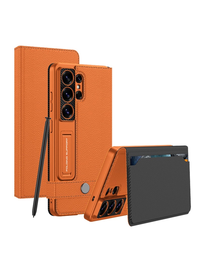 Adando for Samsung Galaxy S26 Ultra Flip Wallet Case with Kickstand, Hard PC Magnetic Flip Case with Card Holder Slot, Shockproof Cover for Samsung S26 Ultra [Not Include Pen] (Orange) - Image 1
