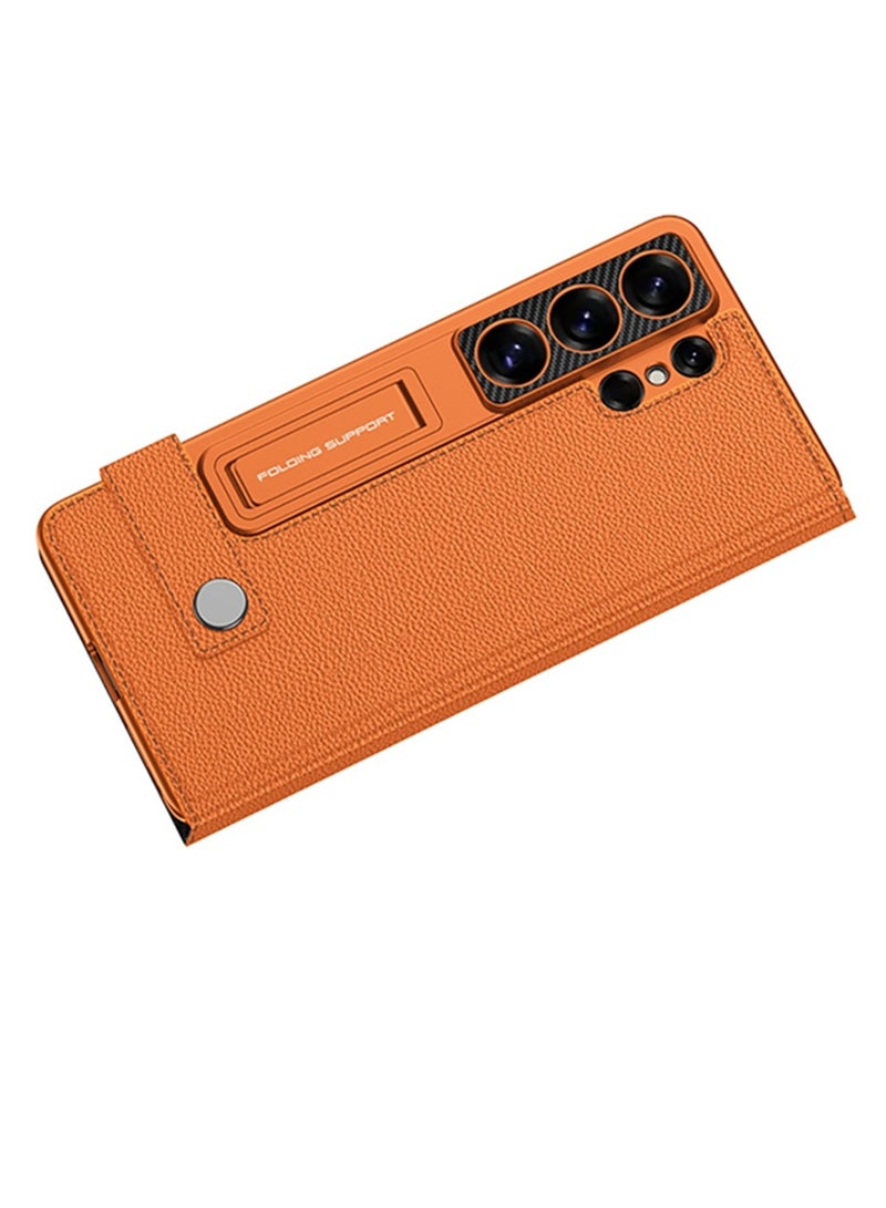 Adando for Samsung Galaxy S26 Ultra Flip Wallet Case with Kickstand, Hard PC Magnetic Flip Case with Card Holder Slot, Shockproof Cover for Samsung S26 Ultra [Not Include Pen] (Orange) - Image 2