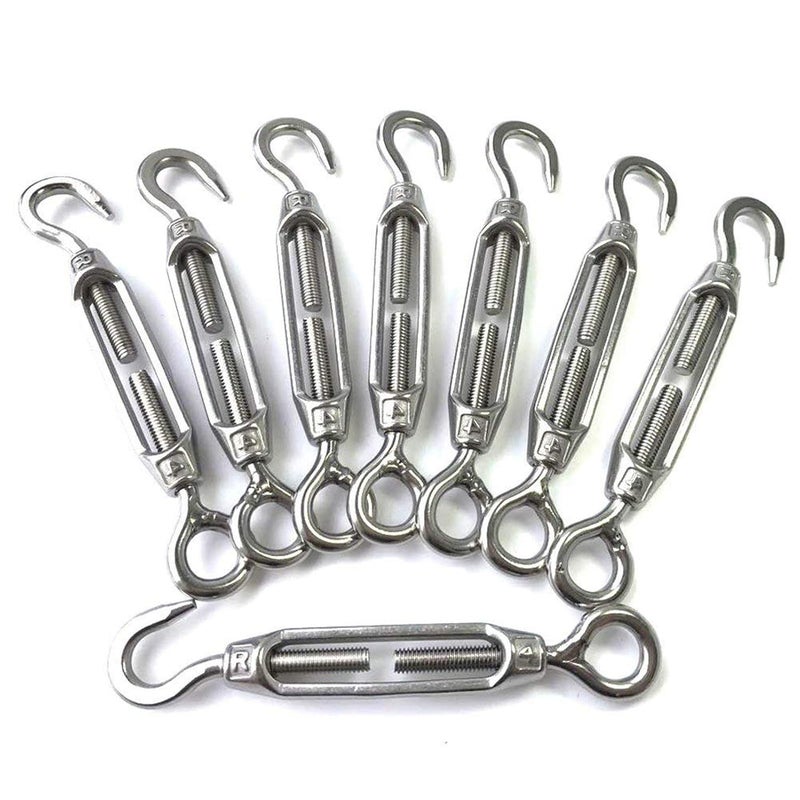 HEVERP 8PCS Stainless Steel M4 Hook and Eye Turnbuckle, Shade Sail Hardware, Light Duty Wire Rope Tension,Antirust,O to C Turnbuckles - Image 1
