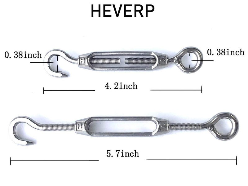 HEVERP 8PCS Stainless Steel M4 Hook and Eye Turnbuckle, Shade Sail Hardware, Light Duty Wire Rope Tension,Antirust,O to C Turnbuckles - Image 2