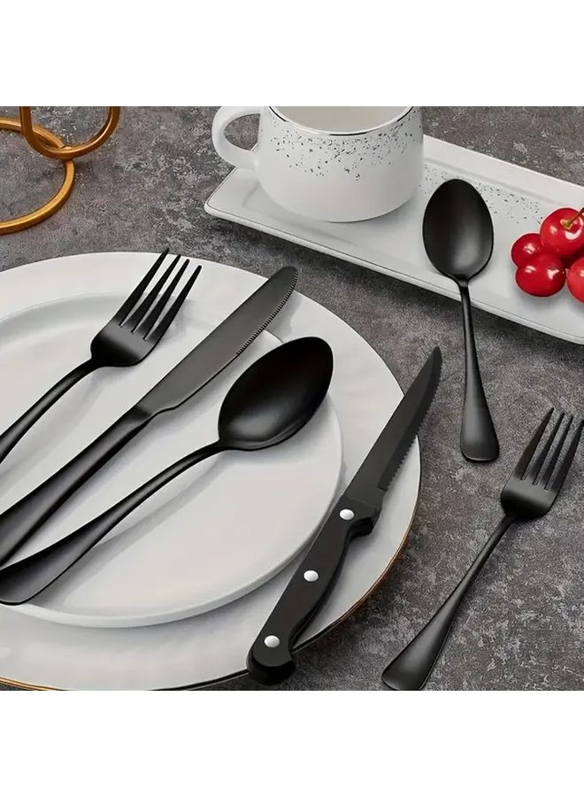 24 Piece Stainless Steel Flatware Set For 4 Dishwasher Safe Colorful Silver Golden Black - Image 4