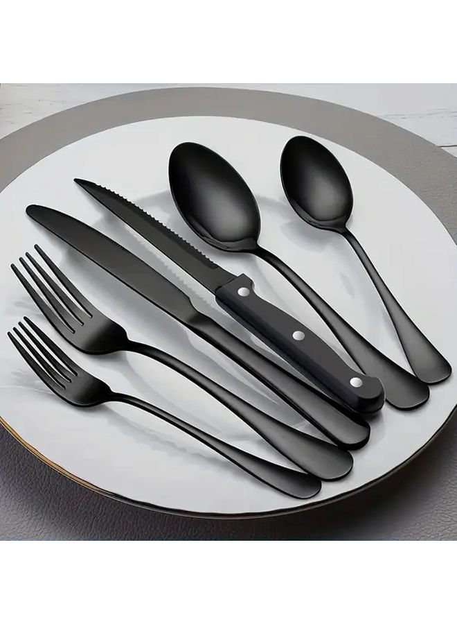 24 Piece Stainless Steel Flatware Set For 4 Dishwasher Safe Colorful Silver Golden Black - Image 2