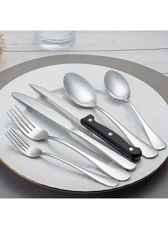 24 Piece Stainless Steel Flatware Set For 4 Dishwasher Safe Colorful Silver Golden Black - Image 5