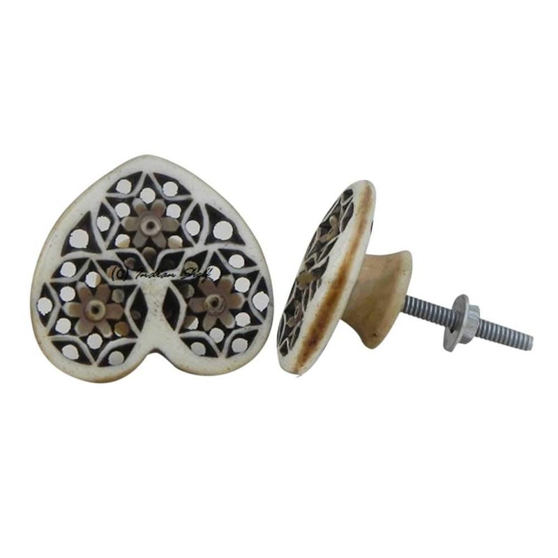 Indian-Shelf IndianShelf 8 Piece Brown Knobs Bone Drawer Knobs Heart Wardrobe Handle 444 cm Door Pulls 
