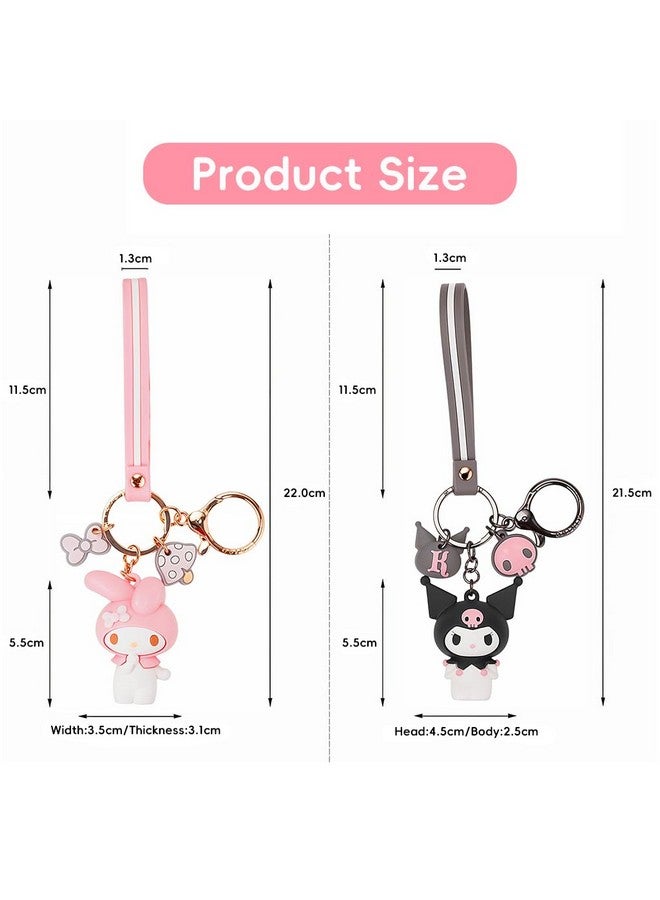 PALAY¬Æ 2Pcs Cute Keyrings Keychains Friendship Keychains Kawaii Sanrio & Melody Kuromi PVC Keychains Backpack Hanging Charm Bag Charm Friendship Gift for Girls, Birthday Gift for Girls - Image 3
