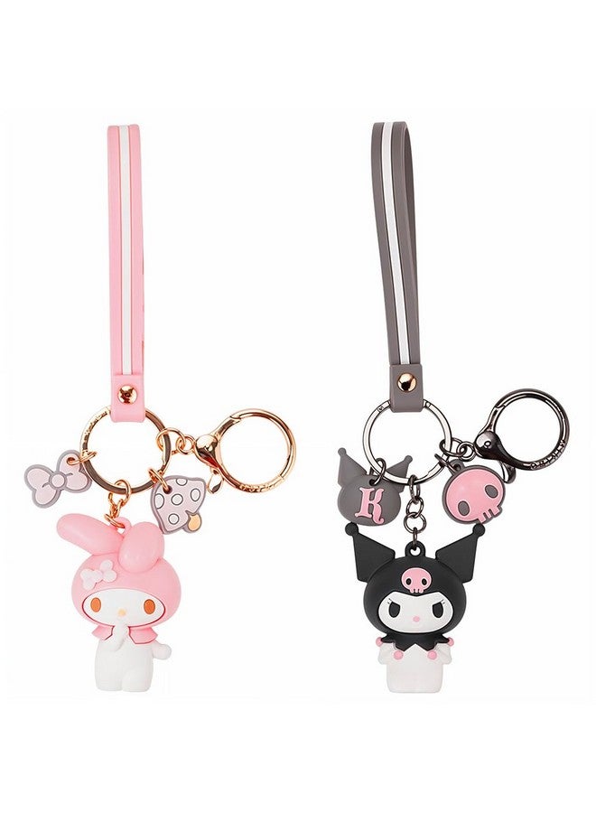 PALAY¬Æ 2Pcs Cute Keyrings Keychains Friendship Keychains Kawaii Sanrio & Melody Kuromi PVC Keychains Backpack Hanging Charm Bag Charm Friendship Gift for Girls, Birthday Gift for Girls - Image 1
