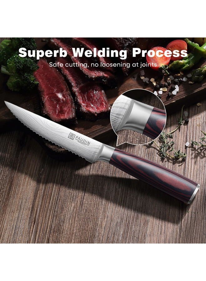 PAUDIN Steak Knives Set of 6, Kitchen Steak Knife 4.5 Inch, High Carbon Stainless Steel Steak Knives, Serrated Steak Knife with Pakkawood Handle, Dinner Knives with Gift Box - Image 5
