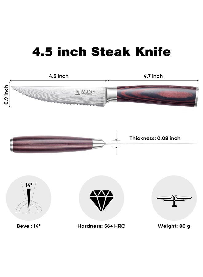 PAUDIN Steak Knives Set of 6, Kitchen Steak Knife 4.5 Inch, High Carbon Stainless Steel Steak Knives, Serrated Steak Knife with Pakkawood Handle, Dinner Knives with Gift Box - Image 2