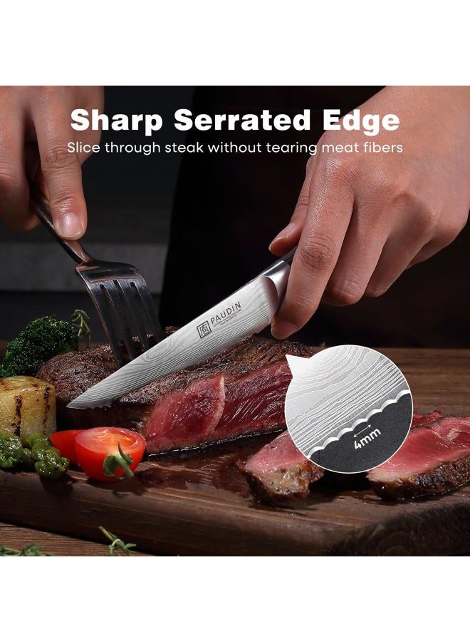 PAUDIN Steak Knives Set of 6, Kitchen Steak Knife 4.5 Inch, High Carbon Stainless Steel Steak Knives, Serrated Steak Knife with Pakkawood Handle, Dinner Knives with Gift Box - Image 4