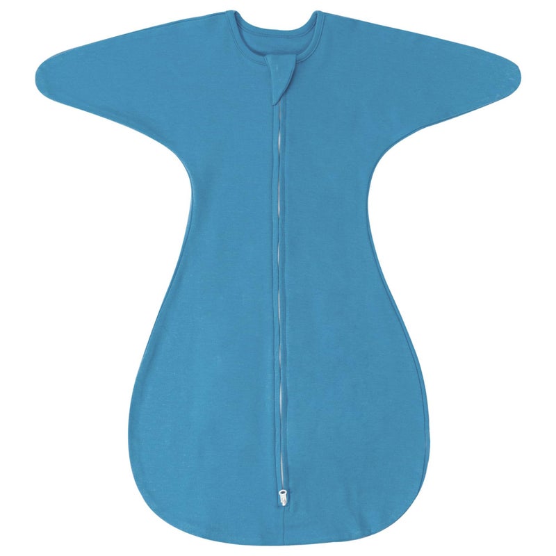 ZIGJOY SharkFin Transition Swaddle 10 Tog Baby Sleep Sack 36 Months Soft Cotton Transitional Baby Wearable Blanket with 2Way Zipper for All Seasons Blue Medium