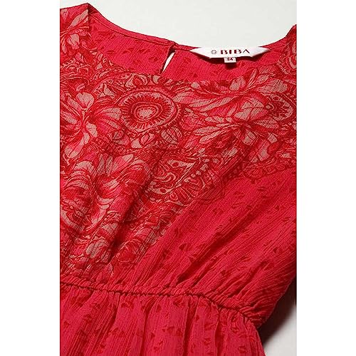 BIBA Printed Rayon Round Neck Women's Knee Length Dress (RED, Size_38) - Image 5