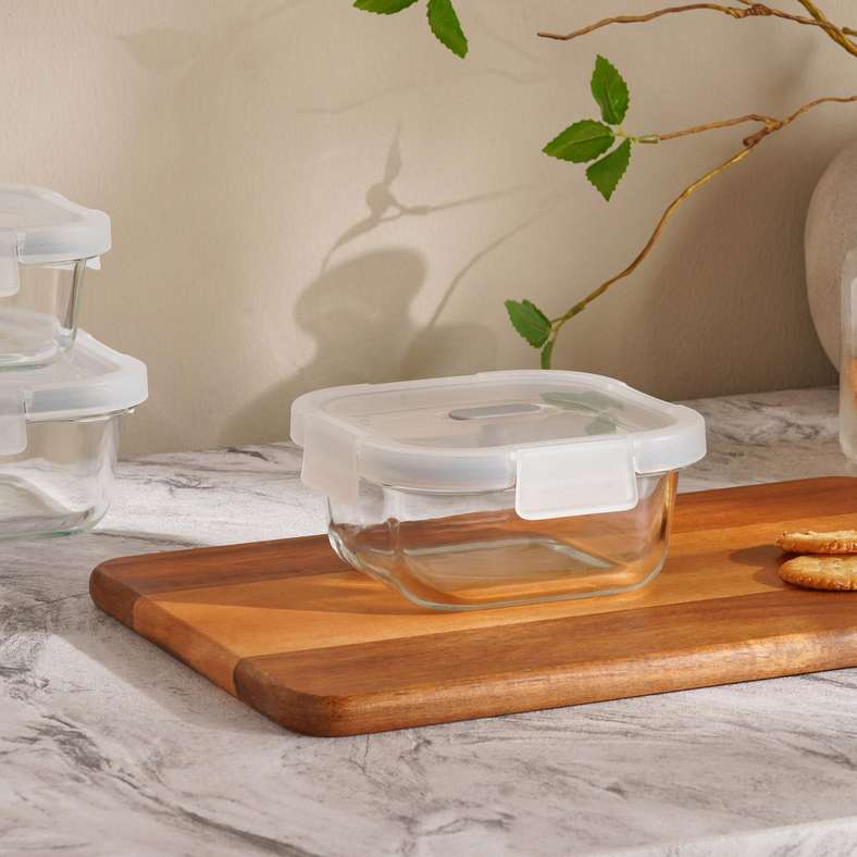 Pan Home Leakproof Glass Food Container 520ml - Clear & Grey